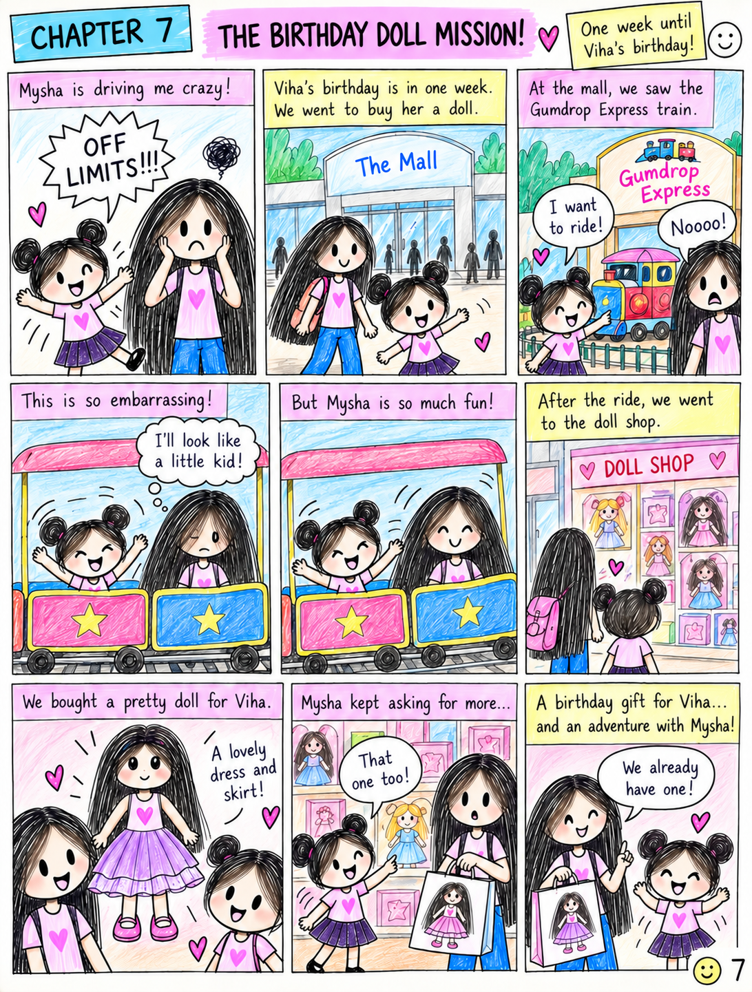 Chapter 7: The Birthday Doll Mission! Aanya and Mysha ride the Gumdrop Express and choose a birthday doll for Viha.